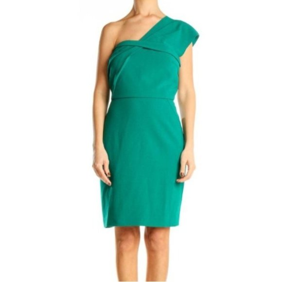 Ann Taylor Dress Green 6 One Shoulder Sheath Party Holidays - Picture 13 of 13